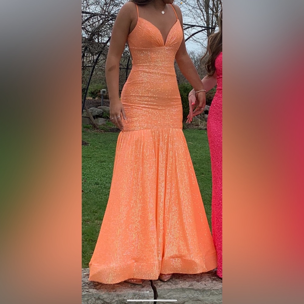 Coral Prom Sequence Long Backless Mermaid Dress - image 2